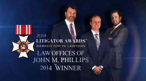 John Phillips 2014 Litigator Award Postcard