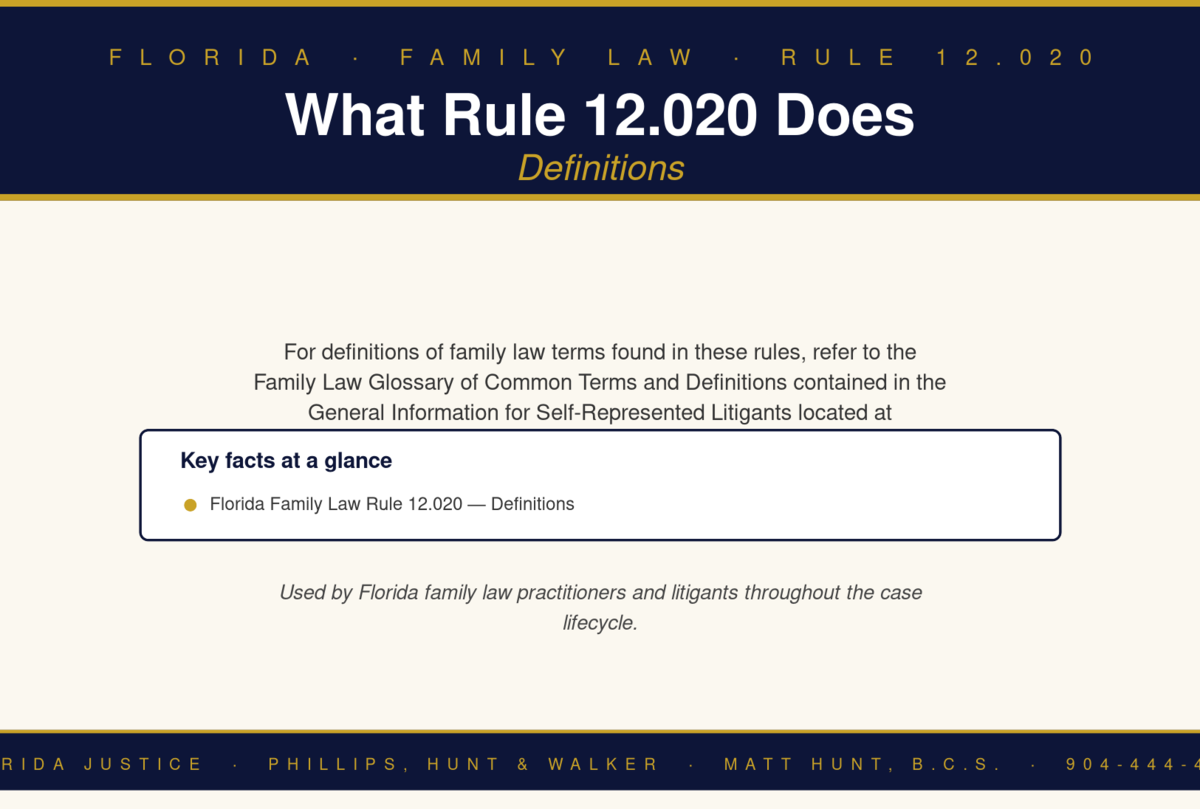Florida Family Law Rule 12.020 infographic — Phillips, Hunt & Walker / Florida Justice