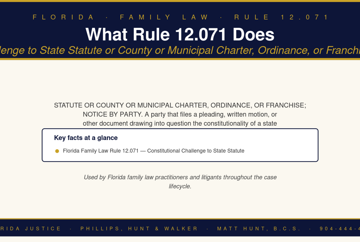 Florida Family Law Rule 12.071 infographic — Phillips, Hunt & Walker / Florida Justice