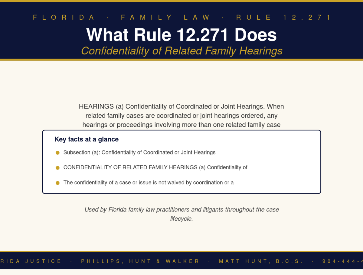 Florida Family Law Rule 12.271 infographic — Phillips, Hunt & Walker / Florida Justice