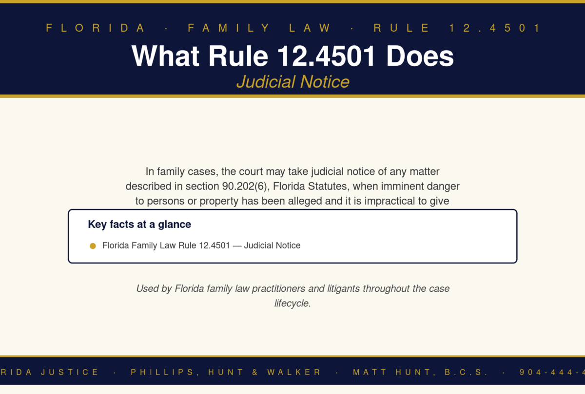 Florida Family Law Rule 12.4501 infographic — Phillips, Hunt & Walker / Florida Justice