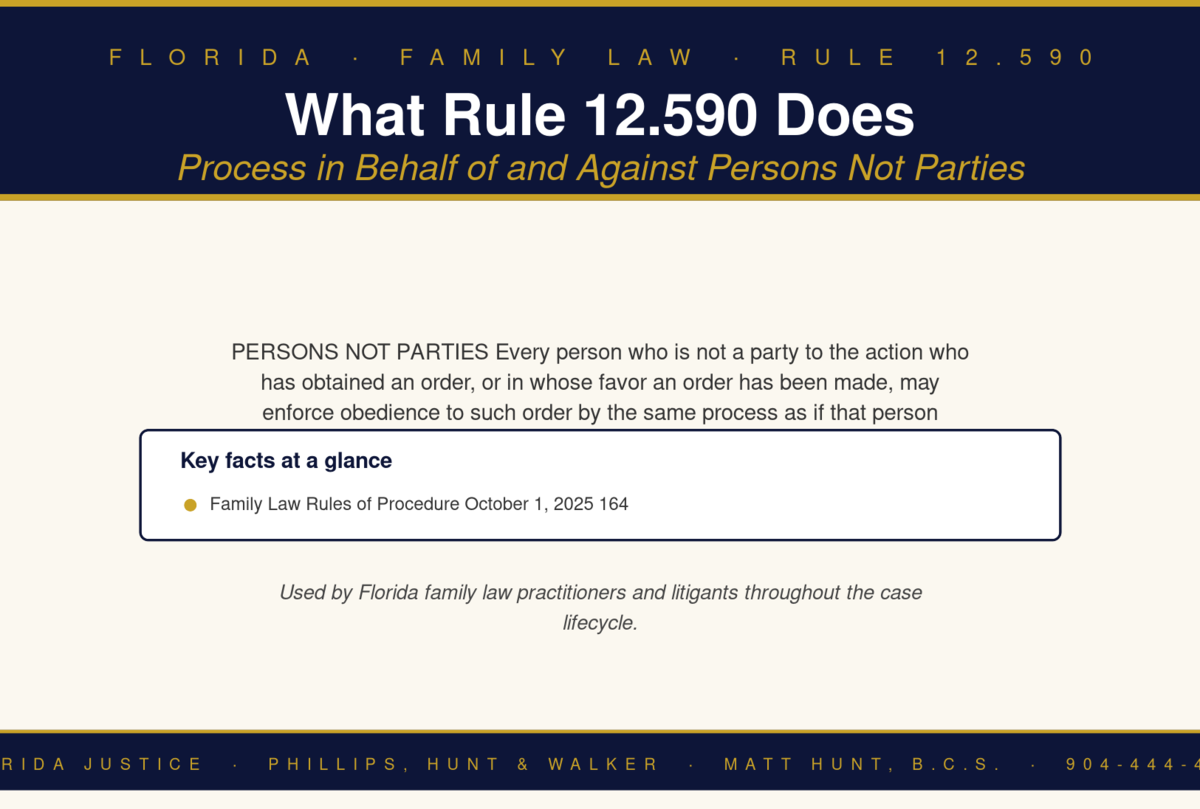 Florida Family Law Rule 12.590 infographic — Phillips, Hunt & Walker / Florida Justice